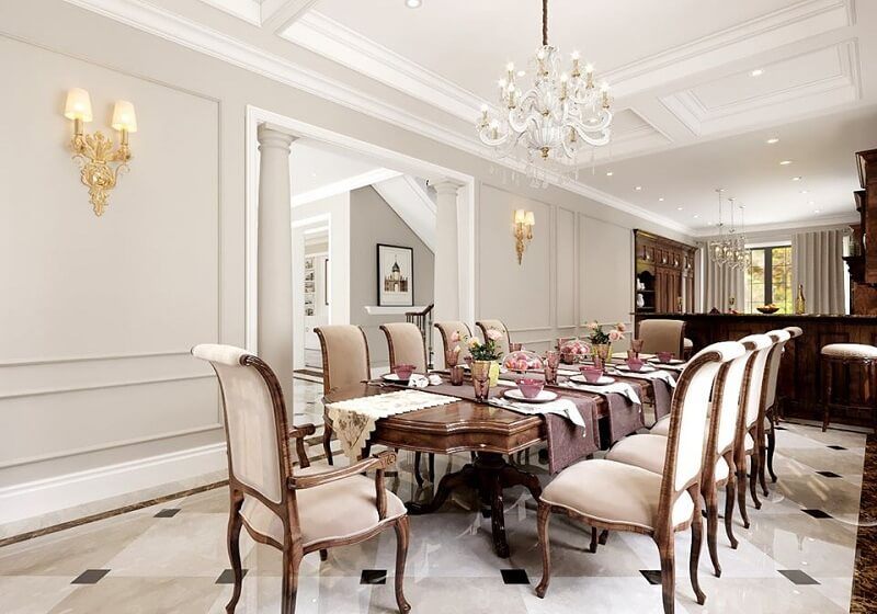 . Bộ bàn ghế ăn bọc da cao cấp gỗ óc chó đẹp cổ điển sẽ làm nổi bật không gian gia đình bạn bằng phong cách tân cổ điển và cuốn hút mọi ánh nhìn.